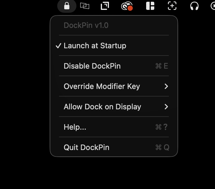 DockPin menu bar dropdown