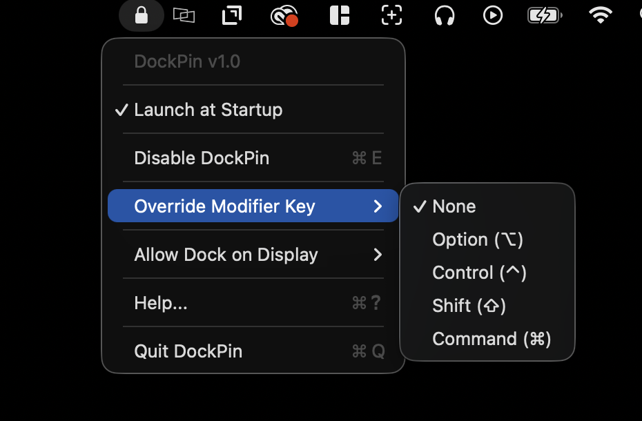 Override Modifier Key submenu